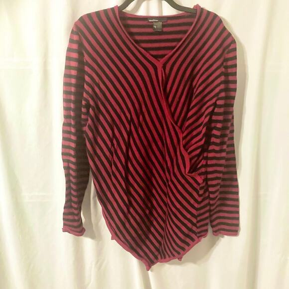 Rendition Women's XL Red and Black Striped Faux Wrap Sweater - Picture 2 of 10
